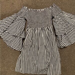 BP Black and White Gingham Off-Shoulder Women’s Dress